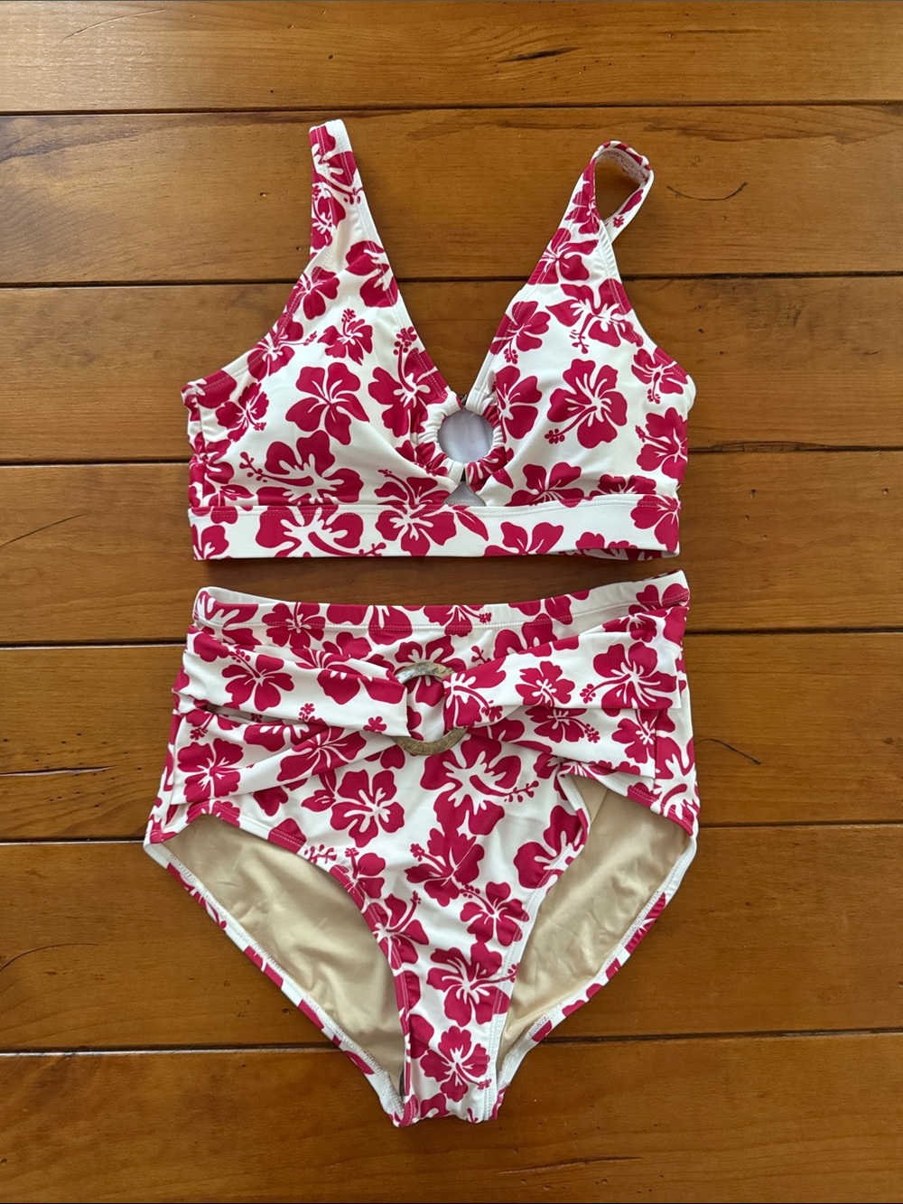 Women’s White & Pink Floral Two-Piece Swim Set